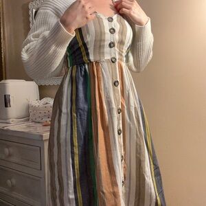 Striped Multicolor Button-Down Dress